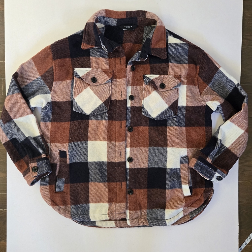 Plaid flannel shacket blue brown Members Mark womens size Large
